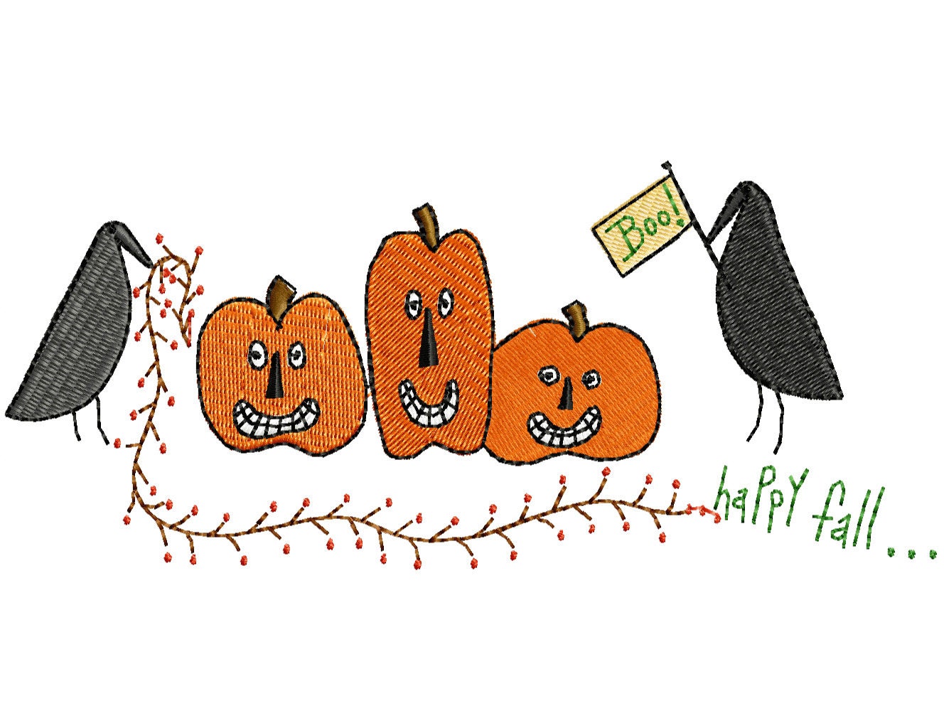 Pumpkins & Crows-fill Machine Embroidery Design