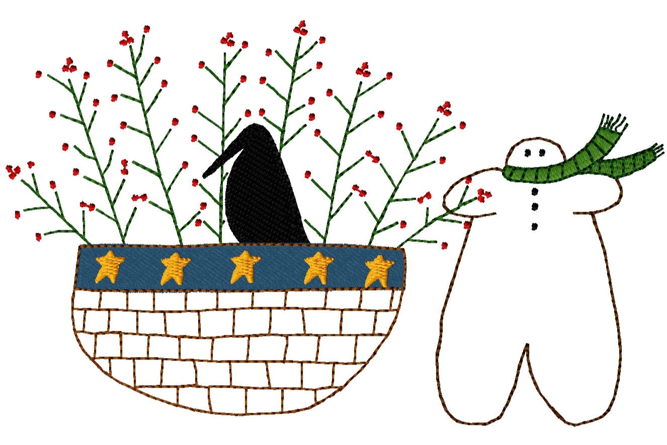 Gingerbread Basket - outline Machine Embroidery Design