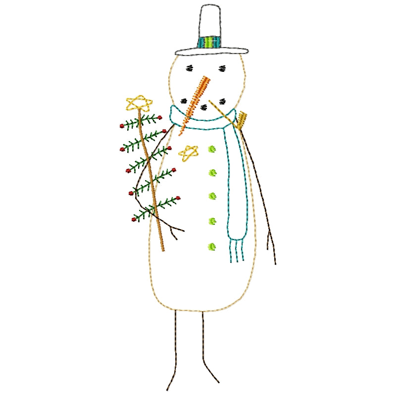 Snowman Tree Machine Embroidery Design