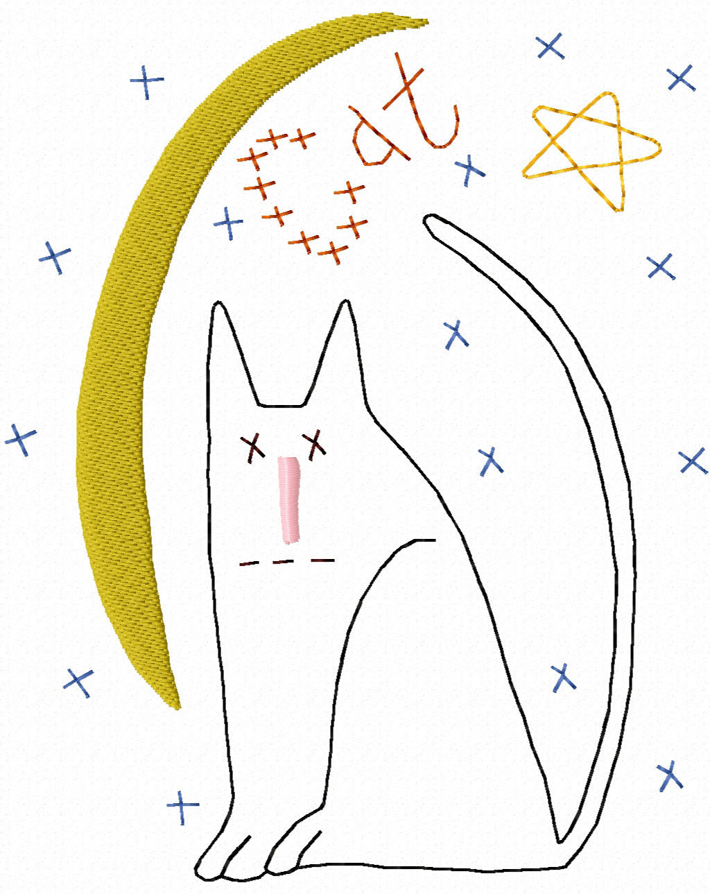 Moon Over Cat Machine Embroidery Design