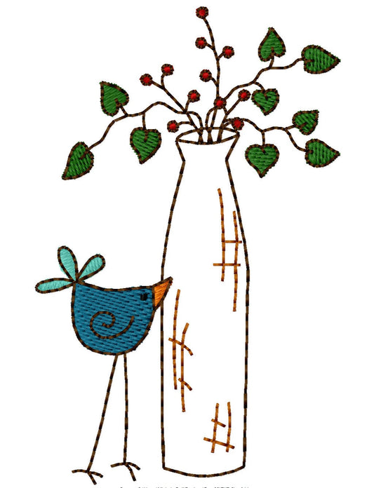 Vase Bird Machine Embroidery Design